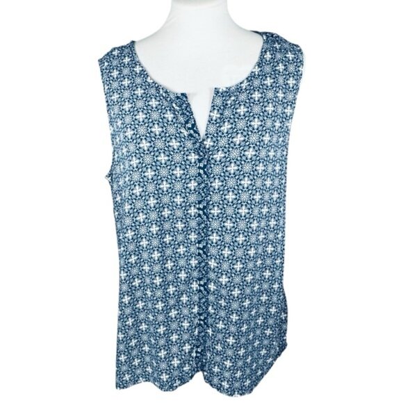 Reitmans Blue Boho Sleeveless Blouse XXL Flowy Summer Top Mandarin Collar - Picture 2 of 13